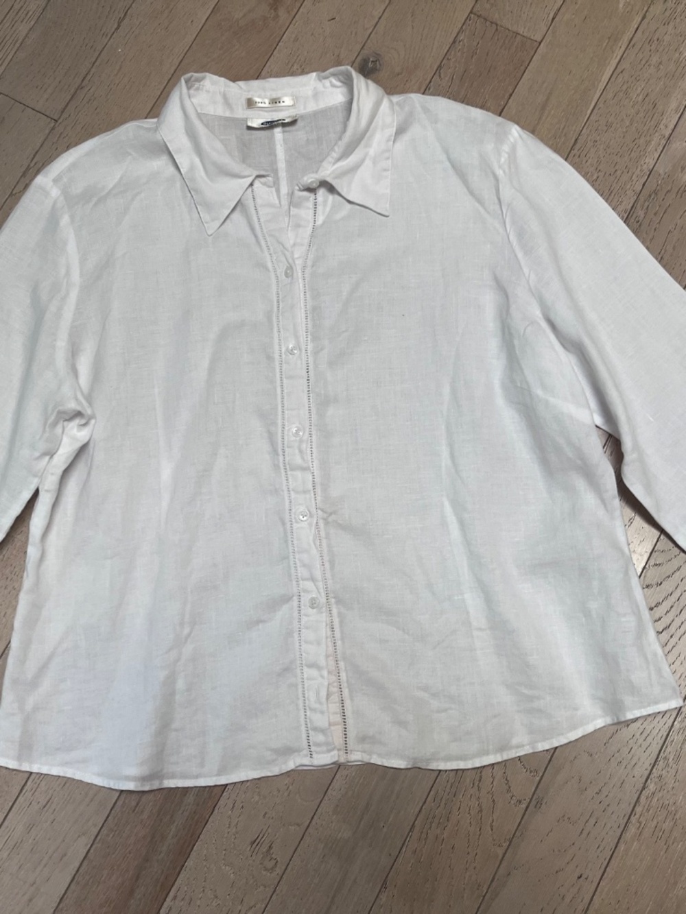 Old Navy Women’s L/XL White 100% Linen Button Down Shirt 3/4 Sleeve Lightweight